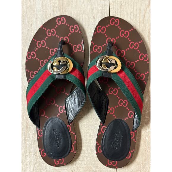 Gucci Kika Canvas Thong Sandals Women's Shoes Sz 38 - Picture 1 of 13